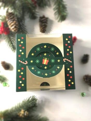 Коробка с окном под под 4 капкейка/пирожных/бенто-торт Изумрудный Новый Год, 140*140*80 мм — изображение 3